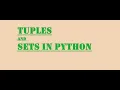 Tuples and sets in python data structures