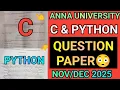 C PYTHON Question Paper 2025 Computer Programming C Python CS25C01 CS25C02 R2025 AU