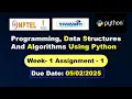 NPTEL Programming Data Structures And Algorithms Using Python Week 1 Answers Solutions Quiz Jan2025