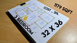 32 x 36 Simple 3 Bedroom design Drawing Idea 💡💡 II 3 bedroom house plan #drawing 
