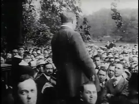Theodore Roosevelt speaking to a group of men from the porch at Sagamore Hill, 1916   New York