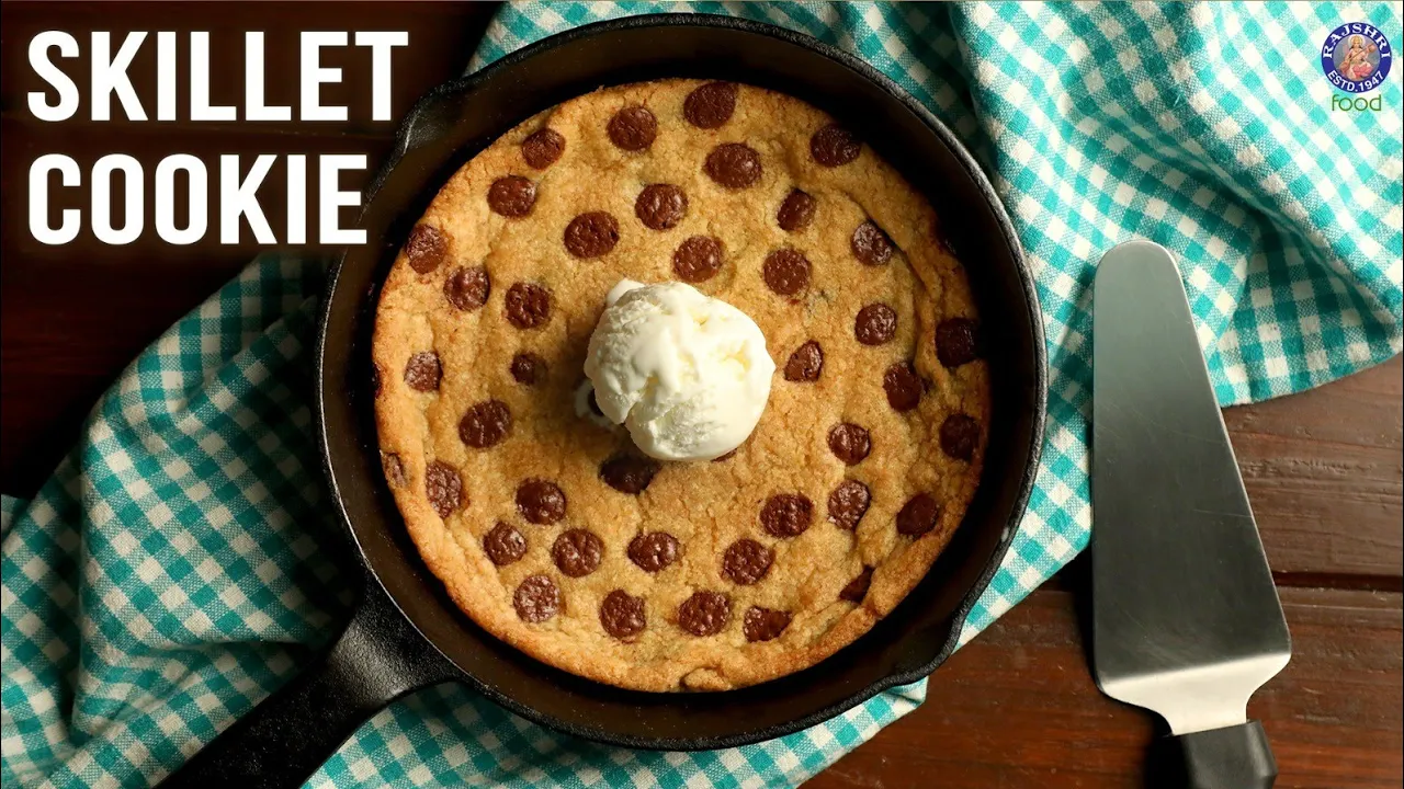 Warm and Fudgy Skillet Chocolate Chip Cookie   Eggless Skillet Cookie with Ice Cream   Giant Cookie