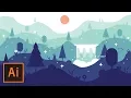 Illustrator Tutorial - Waterfall Landscape Flat Design Illustrator Flat Design Tutorial