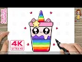 How to Draw a Cute Rainbow Unicorn Drink Cute Easy Juice Drawing for Kids and Toddlers