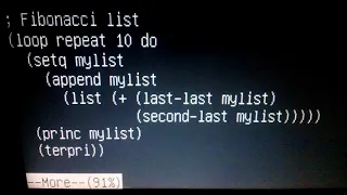 Lisp Program making a Fibonacci Series using lists