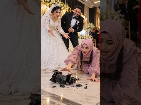 صاحبة العروسة قررت تبوظ الفرح وتصوره بنفسها والعريس بيضحك هههههههه