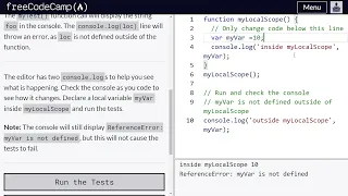 Local scope and functions - freeCodeCamp 53 Basic JavaScript