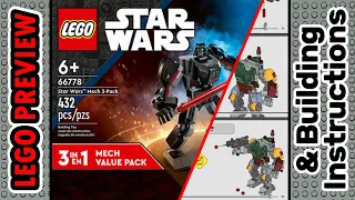 PREVIEW: 66778, LEGO STAR WARS, Mech 3-Pack​ & Building Instructions! LEGO 2023