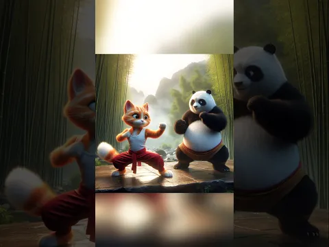 How an orange kitten learns kung fu from a panda 🐱🥋🐼 #panda #cat #catsoftiktok #animation #ai