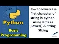 How to lowercase first character of string in python-using lambda lower String Slicing
