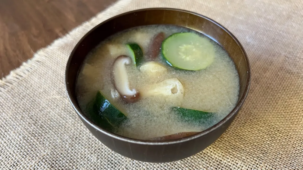 Miso Soup with Zucchini, Shiitake, and Fried Tofu #misomonday