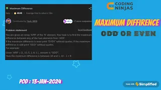 coding ninjas problem of the day 13 jan 2024 Maximum difference