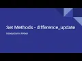 Introduction to Python - Set Methods