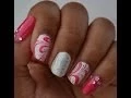 Pink White and Silver Mix and Match Nails