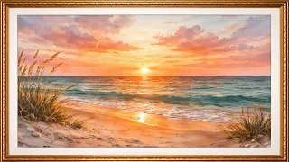 Beach Sunset Gold Frame TV Art 5 Hours Long NO ADS Peaceful Watercolor Artwork