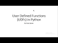 Week 6 User Defined Function UDFs in Python