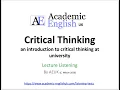 Critical Thinking Lecture an introduction to critical thinking