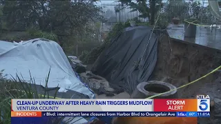 Cleanup underway after heavy rain triggers mudflow in Ventura County