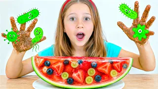 Nastya and her friends are learning to wash their hands
