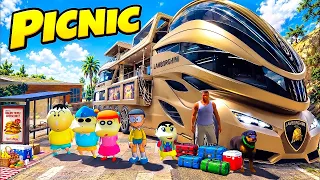 Franklin and Shinchan Plane A Picnic Trip With Luxury BUS in GTA 5! SHINCHAN & CHOP GTA V!