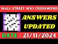 Wall Street WSJ Crossword Clue Answers for Nov 21 2024 Solved
