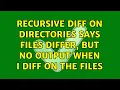 Recursive diff on directories says files differ but no output when I diff on the files