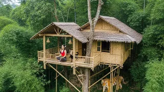 TIMELAPSE Building The Best Bamboo Tree Houses In The Wild Jungle 