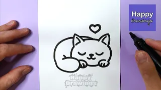 How to Draw a Sleeping Cat | Easy Step by Step Drawing