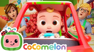 grocery store fruit chase apples u0026 bananas shopping cart song cocomelon nursery rhymes