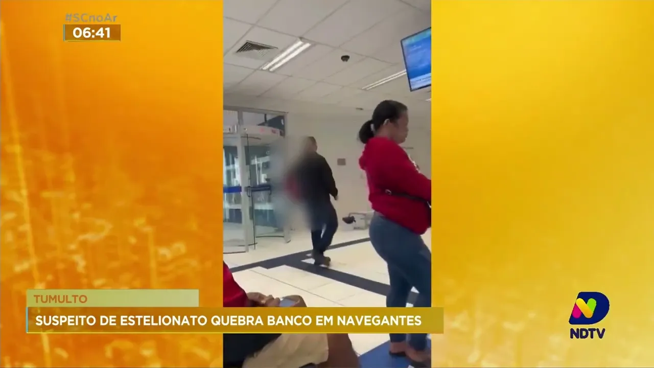 Suspeito de estelionato, em Navegantes, destrói vidraça de agência bancária da cidade