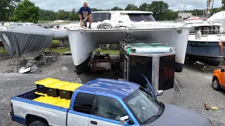 ⛵️ Hurricane-damaged DIY catamaran. FINALLY done moving in. Ep 643