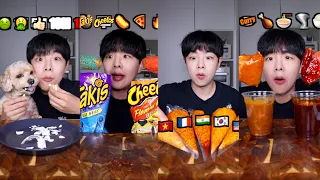 ASMR MUKBANG FIRE NOODLES CHEETOS TAKIS CORN DOG CHICKEN (NO BGM)