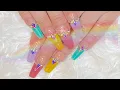 HOW TO Shimmery Rainbow French Acrylic Coffin Nails Tutorial