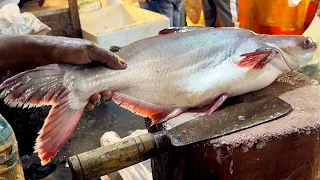 Amazing Cutting Skills || Big Pangas Fish Skin Removing & Cutting By Expert Cutter