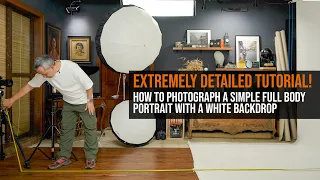 How to Light and Photograph a Simple Full Body Portrait with a White Backdrop.