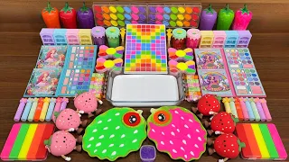 Ultimate slime mixing: rainbow makeup and clay in glossy base