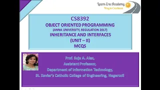 Prof Suja A Alex MCQs Unit II Java CS8392 Object Oriented Programming
