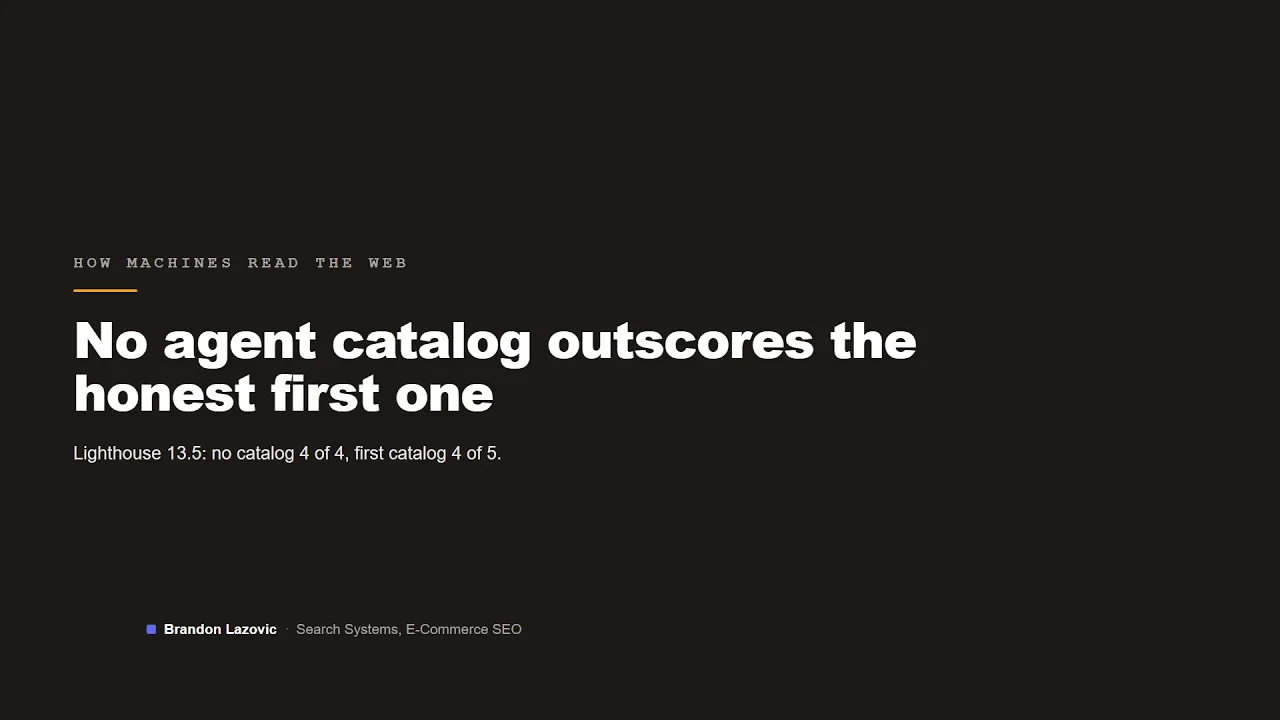 Video thumbnail: Lighthouse 13.5's AI catalog audit favors no catalog