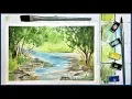 Easy Beginner Landscape in Watercolor Summer Stream