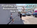 Flushing Queens NYC Walk Roosevelt Ave Main Street to Northern Blvd in 97 F Heat POV 4K