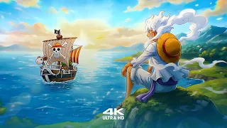 Monkey D Luffy Gear 5 Watching the Thousand Sunny One Piece 4K Live Wallpaper Screensaver