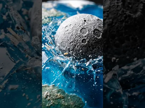 Moon Hit Earth. Frozen in Time. Night Lamp / RESIN ART