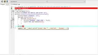 program in C to generate 2D array of size 3x3 and print the matrix
