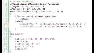 Code for love-29 Print elements of array using recursion in c with proper description