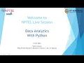 Data Analytics With Python NOC24-CS20 Live Session 9 NPTEL