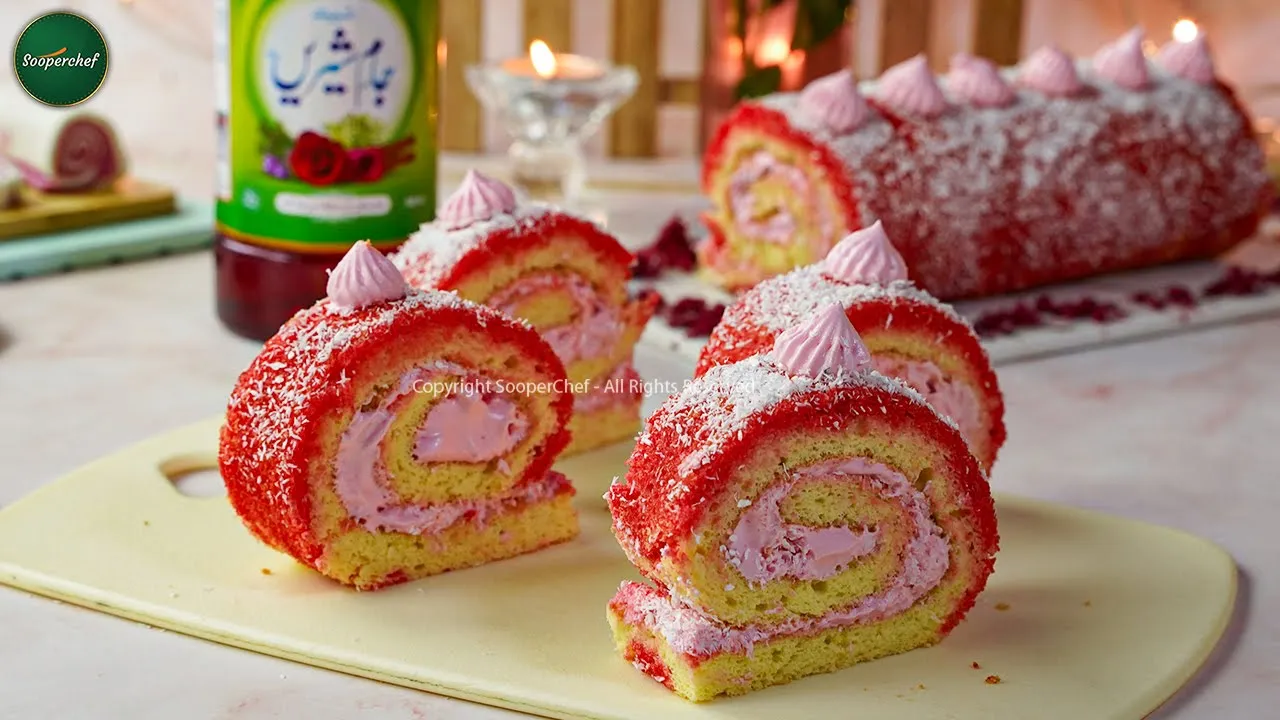 Rose and Coconut Swiss Roll Recipe by SooperChef