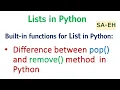 Difference between pop and remove in Python List pop Vs remove in Python CBSE Examples