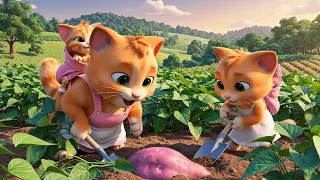 Cute Cat Family Harvesting Sweet Potatoes! 🐱🍠✨ Pixar-Style 3D Animation