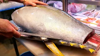 Japanese Street Food - GIANT YELLOWFIN TUNA Sashimi Okinawa Seafood Japan