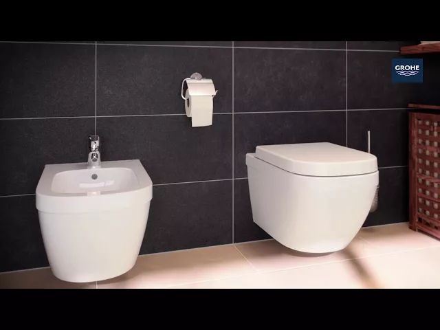Klozetas GROHE Euro Ceramic, pastatomas, dvigubas nuleidimas 3/6 l, be nuplovimo lanko, įvadas iš apačios, su lėtai nusileidžiančiu dangčiu, 39462000